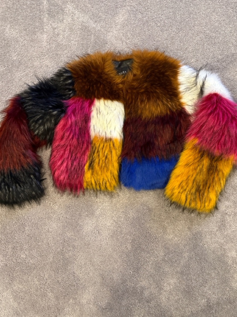 NWOT Akira Multicolor Faux Fur Jacket - Bold Patchwork - Picture 7 of 7